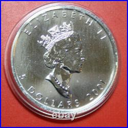 Canada 5 Dollars 2001 1 oz Silver ST-BU Maple Leaf Colored #F3144, 1st in Color