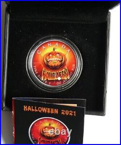 Canada 5 Dollars 2021 Maple Leaf Halloween-Angry Pumpkin, 1 Oz Silver