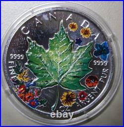 Canada Maple 5 Dollar 2001 Silver 1 OZ F #5746 Four Seasons-Summer-Sommer