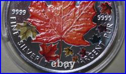 Canada Maple 5 Dollar 2001 Silver 1 OZ F #5747 Colored Four Seasons Autumn