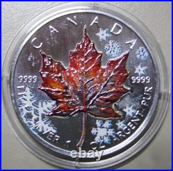 Canada Maple 5 Dollar 2001 Silver 1 OZ F #5748 Colored Four Seasons- Winter