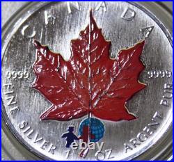 Canada Maple 5 Dollar 2002 Silver 1 OZ F #5753 Color Four Seasons Autumn + Privy