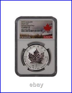 Canada, Maple Leaf 5 Dollars Silver 2018 Ngc Pf 69 Thomas Edison Privy