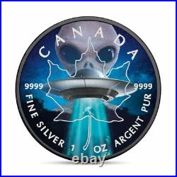 Canada Maple Leaf1 Oz Silver 2018 Alien And Ufo Glow In The Dark 5$ Silver Coin