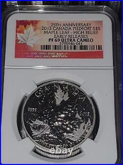 Canada Piedfort 9999 1 oz Silver $5 Maple Leaf PF 69 25th Anniversary 2013