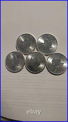 Canadian 2014.9999 1 oz Silver Maple Leaf Bu Lot of 5