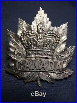 Canadian Army Boer War Officers Canada Pith Helmet Cap Badge Maple Leaf Silvered