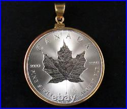 Coin Pendant 2023 1 oz Fine Silver Canada Maple Leaf Coin Edge Gold Filled Bezel