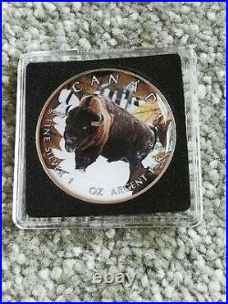 Coins/Maple Leaf/ 1 Oz Silver / CANADA WITH COLOUR MOTIF Bison