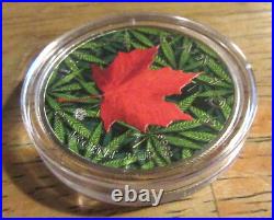 Colorized 2019 Maple Leaf 1oz Silver $5 Coin Cannabis Leaves COA 15/100 Made