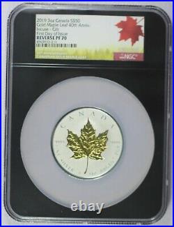 DO789E 2019 $50 Canada Maple Leaf 3 oz. Silver Incuse Gilt NGC PF 70