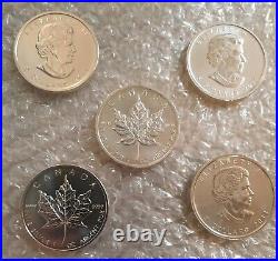 Five (5×) 2011 Canada 1 oz Silver Maple Leaf Coins Beautiful Bullion