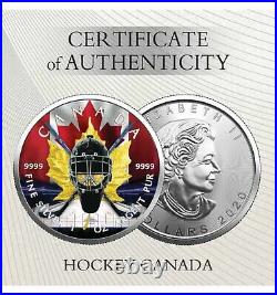 HOCKEY Maple Leaf 1 Oz Silver Coin 5$ Canada 2020