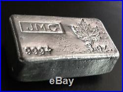 JMC Johnson Matthey Canada 3 oz. 999 Fine Silver Bar Ingot, Maple Leaf Hallmark