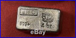 Johnson Matthey Canada JMC Maple Leaf 4 oz. 999 Silver Poured Bar RARE