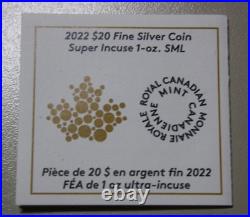 Kanada-Canada Maple 20 Dollar 2022 F #5899 1 Uz Silver Ultra Super Incuse Gildet