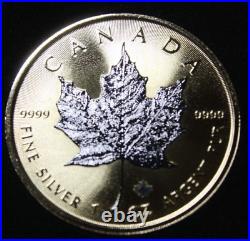 Kanada-Canada Maple 5 Dollar 2021 1 OZ Silver F #5756 Rhodium & Gold Only 1000
