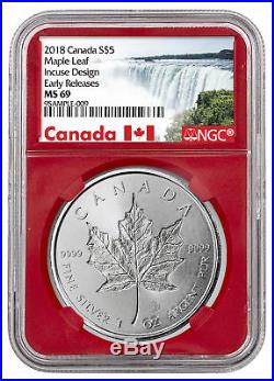 Lot-10 2018 Canada 1 oz Silver Maple Leaf Incuse $5 NGC MS69 ER WithBox SKU53632