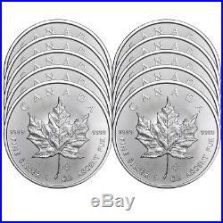 Lot of 10 2019 $5 Silver Canadian Maple Leaf 1 oz Brilliant Uncirculated