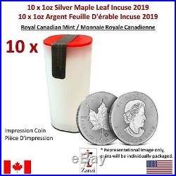 Lot of 10 x 1oz 2019 Canadian Maple Leaf Incuse Silver Coin