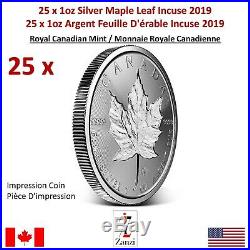 Lot of 25 x 1oz 2019 Canadian Maple Leaf Incuse Silver Coin
