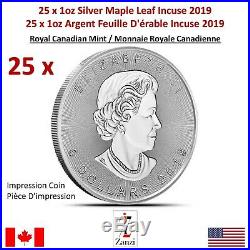 Lot of 25 x 1oz 2019 Canadian Maple Leaf Incuse Silver Coin