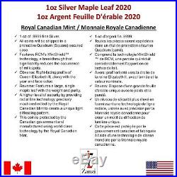 Lot of 25 x 1oz 2020 Canadian Maple Leaf Silver Coin