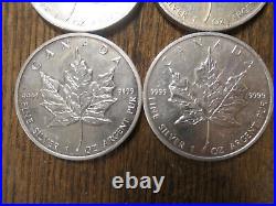 Lot of 4 2002 Canada Maple Leaf Five Dollar 1 0Z. 9999 FINE SILVER