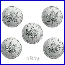 Lot of 5 2013 1 oz Canadian Silver Maple Leaf $5 Coin 9999 Fine Silver