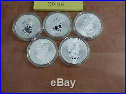 Lot of 5 2015 1 oz Canadian. 9999 Silver Maple Leaf Coins in Air-Tite Capsules