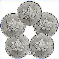 Lot of 5 2019 Canada 1 oz Silver Maple Leaf $5 Coins GEM BU SKU55536