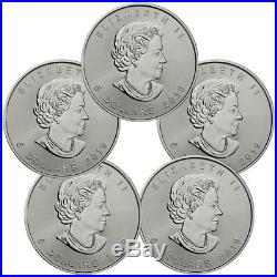 Lot of 5 2019 Canada 1 oz Silver Maple Leaf $5 Coins GEM BU SKU55536