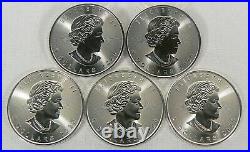 Lot of 5 2020 1 oz. Canada Silver Maple Leaf $5 Coins GEM BU