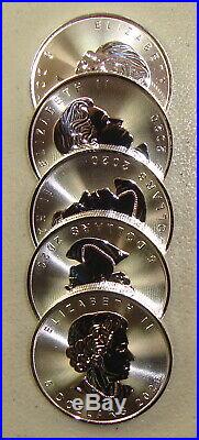 Lot of (5) 2020 1 oz Canadian Silver Maple Leaf Bullion Coins Gem Uncirculated