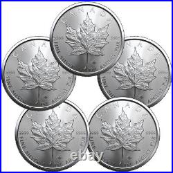 Lot of 5 2023 Canada 1 oz Silver Maple Leaf $5 Coins GEM BU