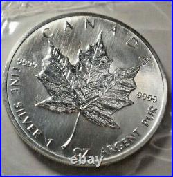Lot of 6 Canadian. 9999 Fine Silver Maple Leaf 1991 Bullion 1 Oz $5 Coins. 999