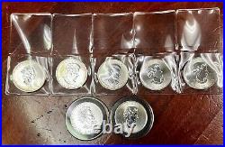 Lot of (7) 1 Oz. 9999 Fine Silver Argent Pur Canada Maple Leaf Collectible Coins