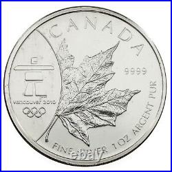 Lot of 8 2008 Canada Olympic Maple Leafs. 9999 Fine Silver 1 oz