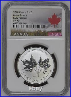 MAPLE LEAVES 2018 CANADA 1/2 oz SILVER COIN $10 SP 70 ER
