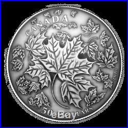 MAPLE LEAVES IN MOTION 2018 $50 5 oz Fine Silver Antiqued Coin RCM CANADA