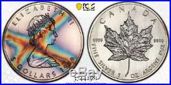 MS67 1989 $5 Canadian Silver Maple Leaf PCGS Secure- Rainbow Cross Toned
