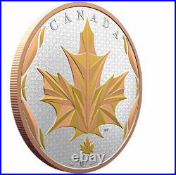 Maple Leaves In Motion 5 Oz 50 Dollars Canada 2021 Silver Coin 24k Gold