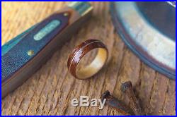 Mens Wedding band made from Birds eye maple, Koa and Sterling silver ring