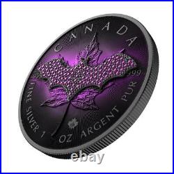 NEW Canada 2022 5$ Maple Leaf Purple Bat 1 Oz Silver Coin with Bejeweled Insert