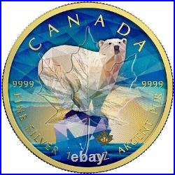 POLAR BEAR COLOURED CANADIAN MAPLE LEAF 2017 GOLD GILDED 1oz SILVER COIN LIM/EDI