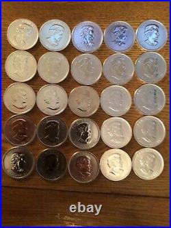 Qty 25 x 1oz Canadian Maple Leaf 9999 Silver Coins 2010 in Mint Tube