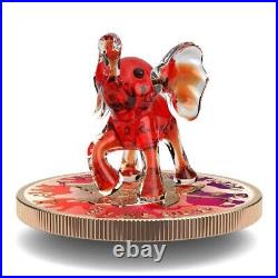 RED ELEPHANT Murano Glass Maple Leaf 2022 1 oz Silver Coin Royal Canadian Mint