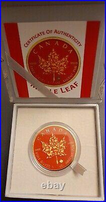 RED & GOLD COLOURED CANADIAN MAPLE LEAF 2017 GOLD GILDED 1oz SILVER COIN LIM/EDI