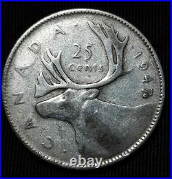 Rare 1947 Coin Error Canada Silver Quarter Maple Leaf Touches the 7