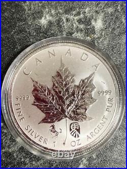 Rare 2014 Canada 1 oz Maple Leaf Chinese Horse Double Privy Silver Mintage500